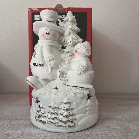 JCPenney Home Collection Snowman Ivory Bisque Accent Light Lamp Gold Porcelain - Picture 1 of 9